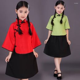 Stage Wear Children Chinese Traditional Costume Blouse Skirt School Uniform Girl Hanfu Ming Clothes For Kids 89