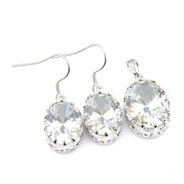 Other Jewellery Sets Luckyshine Europe Ellipse White Topaz 925 Sier For Womens Earrings Pendants Necklace Hypoallergenic Drop Delivery Dhbnz
