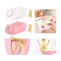 Packing Bags 5 Colors Boutique Clothes Gift Packaging Bag Cardboard Paper Food Fruit Cothing Shop Package With Handle Drop Delivery Dh6Wh