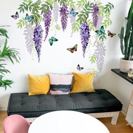 Wallpapers 2pcs Purple Vine Flower Butterfly Cartoon Wall Sticker Living Room Bedroom Creative Decorative Mural Aesthetic Art