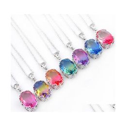 Pendant Necklaces Christmas Gift Rainbow Pendants Oval Vintage Bi Colored Tourmaline 925 Sterling Sier Plated Necklace Women Jewelry Dh8Ye