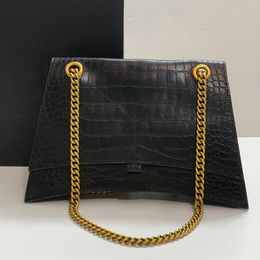 Large Capacity Shoulder Bag Fashion Chain Flap Crossbody Bags Alligator Cowhide Leather Women Handbags Gold Metal Letter Hasp Interior Zipper Pocket Purse Black
