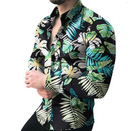 Men's Casual Shirts Mens Nice Men'S Autumn And Winter Leaf Print Shirt Long-Sleeved Button Lapel Star Apparel