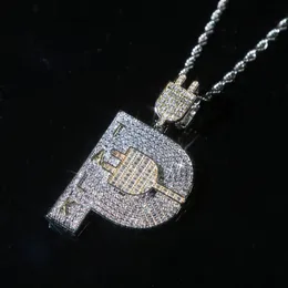 Iced Out Hip Hop Plug Pendant Paved Full Cz with Rope Chain Necklace Plated Two Tone for Men Boy Punk Style Jewellery Drop Ship