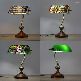 Table Lamps Tiffany Baroque Style Stained Glass Shade With Metal Rack Wooden Base LED E27 Warm Lamp Eye Protection For Bedroom