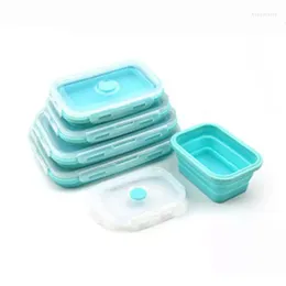 Dinnerware Sets 4Sizes Silicone Collapsible Lunch Box Storage Container Colourful Microwavable Portable Picnic Camping Rectangle Outdoor