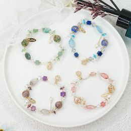 Bangle Crystal Natural Stone Glass Leaves Bracelet Beads Buckle Lucky Bracelets