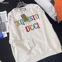 Women's Hoodies & Sweatshirts designer Loose Sequins Embroidery Letter Sweater Shoulder Silver Buckle Top Women AHDP