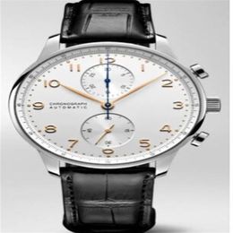 Luxury New Men Automatic Mechanical Silver Rose Gold Watch Black Brown Leather Stainless Steel Sapphire Glass White Dial2490