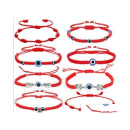 Charm Bracelets 8Pcs Lot Evil Eye Bracelet 7 Knot Handmade Lucky Adjustable Red Rope String Protection For Women Men Wholesale Drop Dhyug