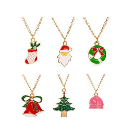 Pendant Necklaces Christmas Necklace Cartoon Santa Claus Skl Drop Oil Party Fashion Accessories Gift Delivery Jewellery Pendants Dhldv