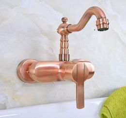 Bathroom Sink Faucets Antique Red Copper Single Handle Double Hole Wall Mount Basin Faucet Swivel Kitchen Cold And Mixer Tap Dnf935
