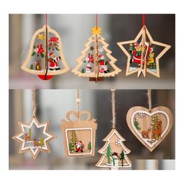 Christmas Decorations Tree Small Pendant Wooden Pentagram Bell Pendants Gift Drop Delivery Home Garden Festive Party Supplies Dh1Gl