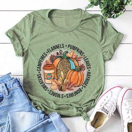 Women's T Shirts Love Fall Y'All Shirt Leopard Print Thanksgiving Aesthetic Clothes Hello Pumpkin Tees Peace Tops