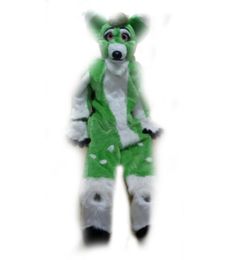 Green Husky Fox Mid-length Fur Mascot Costume Walking Halloween Christmas Large-scale Event Suit