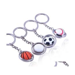 Keychains Lanyards Stainless Steel Sports Keychain Pendant Fashion Football Basketball Golf Lage Decoration Key Ring Creative Gift Dhp1F