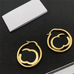 Vintage Double Letter Charm Earrings Golden Round Studs Women Hollow Ear Hoops Personality Birthday Christmas Gift With Box268d