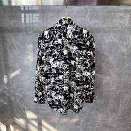 Men's Casual Shirts Ice Mens Silk Floral Printed Shirt Harajuku Long Sleeve Office Work Tops Man Streetwear Party Night Clubwear