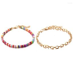 Anklets 2Pcs/Set Women Anklet Creative Bohemian Style Beaded Decor Chain For Beach Party Dress Up Jewelry Accessories