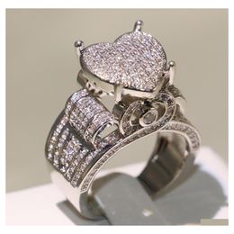 Wedding Rings Choucong Top Selling High Quality Vintage Jewellery 925 Sterling Sier Pave White Saaphire Cz Diamond Eternity Women Hear Dhjob