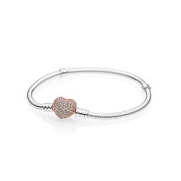 Charm Bracelets 18K Rose Gold Cz Diamond Pave Heart Clasp Bracelet Original Box For Pandora 925 Sterling Sier Women Wedding Gift Set Dhbtm