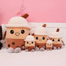 DHL Cute Cartoon Bubble Tea Cup Shaped Pillow Real-life Pearl Milk Tea Plush Toys Stuffed Soft Back Cushion Funny Boba Food F1221