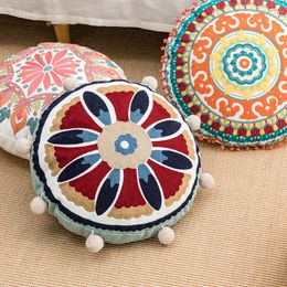 Pillow Bohemia Floral Round Cover Embroidery Case Home Decorative Pillows Boho Tassels Sofa Room Decoration Cojines 45cm