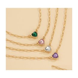 Pendant Necklaces Fashion Simple Colorf Glass Heart Necklace For Women Punk Hip Hop Clavicle Chain Female Wedding Jewelry Gift Drop Dhzqn