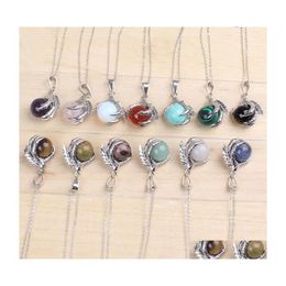 Pendant Necklaces Classic Sier Plated Chain Mixed Stone Dragon Claw Round Beads Necklace Jewellery Drop Delivery Pendants Dhi7K