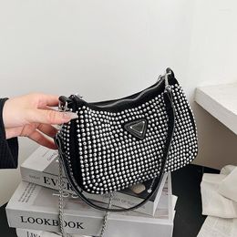 Shoulder Bags Bright Diamond Handbag Retro Chain Crossbody Bag Fashion Underarm Women Totes Ladies Nylon Messenger Luxury