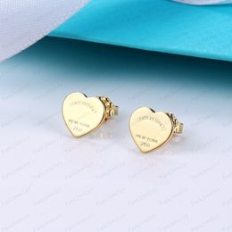 Women rose studs designer heart earrings couple velvet bag stainless steel 10mm thick perforated luxury Jewellery gift women accessories wholesale with box