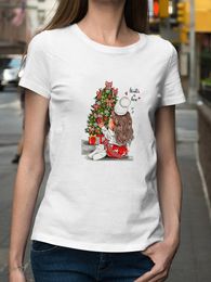 Women's T Shirts Merry Christmas Colorful Trees PrintedWomen Tops Snowman Print Women Gift Year Short Sleeve Vacation