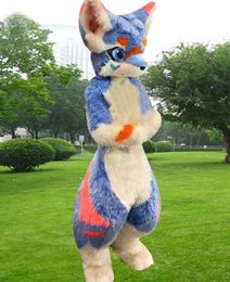 Blue Husky Fox Mid-length Fur One Mascot Costume Walking Halloween Christmas Eh Large-scale Event Suit Role-playing
