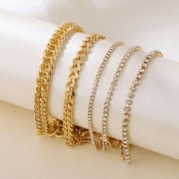 Charm Bracelets 5 Pcs/Set Gold Color Link Chain Set For Women Multiple Layered Stackable Cubic Zirconia Tennis Bracelet Wholesale