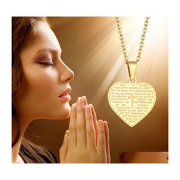 Pendant Necklaces Our Father Lords Prayer Heart Necklace For Women Medallion Script Drop Delivery Jewelry Pendants Dh4Ts