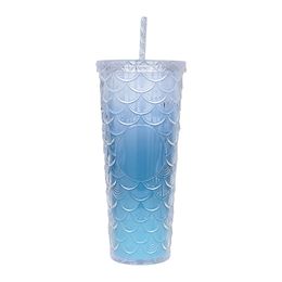 9 Colours Stocked 24oz Studded Cold Tumblers with Lid Straw Double Walled Reusable Plastic Cups 710ml Brandy Diamond Water Bottles Durian Coffee Mug Custom Logo Fast