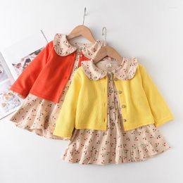 Girl Dresses Girls Dress 2022 Korean Fashion Style Spring Autumn Children Floral Long Sleeve Coat Doll Collar Casual 2-6T