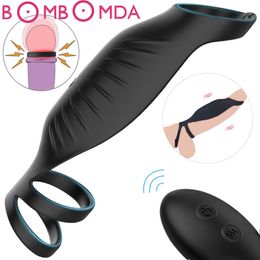 Beauty Items Vibrating Penis Ring Vibrator for Men Massager Dildo sexy Toys Chastity Belt Wireless Remote Prostate Massage