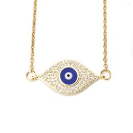 Pendant Necklaces Stainless Steel & Copper Micro Pave Necklace Gold Silver Colour Eye Clear Blue Cubic Zirconia Women Gift 48cm Long 1