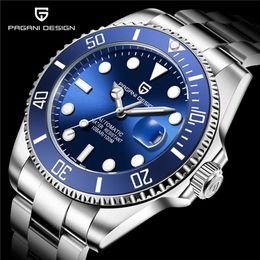 PAGANI Design Brand Luxury Dive Watches Automatic Mechanical Movement Blue Ceramic Bezel Watch Men Stainless Steel Waterproof Wris237H