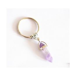 Key Rings Hexagonal Prism Keychains Natural Stone Pendant Chains Crystal Charms Holder Jewelry Keyring Fashion Accessories 624 Drop D Dhsia