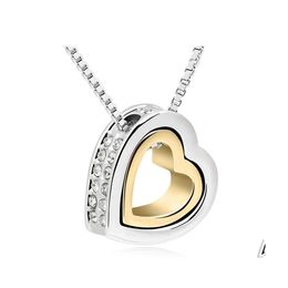 Pendant Necklaces Heart Necklace Women Sier 18K Gold Plated Designer Jewelry Crystal Pendants Jewellery Valentines Day And Christmas Dhba4