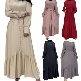 Ethnic Clothing Women Long Dress Muslim Islamic Arabic Abaya Eid Ramadan Dubai Kaftan Buttons Ruffle Spring Autumn Jilbab Middle East