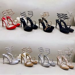 MARGOT Sandálias Plataforma Cristal rene caovilla mulher Moda cobra sandálias elegantes sandálias salto agulha Salto alto Preto Sapatos dourados Prata