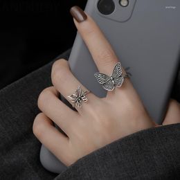 Cluster Rings ANENJERY Silver Colour Vintage Butterfly Thai For Women Adjustable Open Finger Ring Party Jewellery S-R840