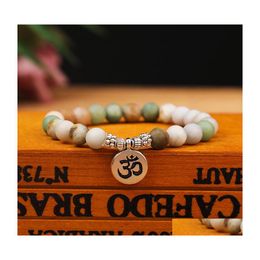 Beaded 8Mm Matte Amazonite Stone Strand Bracelet Yoga Chakra Mala Om Lotus Women Men Charm Bracelets Handmade Jewellery Drop Delivery Dhraz