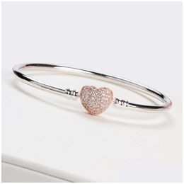 Bangle Women Luxury 18K Rose Gold Heart Shaped Clasp Bracelet Sets Original Box For Pandora 925 Sterling Sier Charm Bracelets Weddin Dhmci