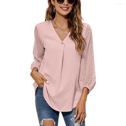 Women's Blouses TETYSEYSH Women Loose Jacquard V-neck Shirt Elegant Chiffon For Ladies Female Solid Color Three Quarter Sleeve Blouse