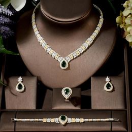 Necklace Earrings Set Fashion Water Drop Luxury 2 Tones Women Wedding Naija Bridal Cubic Zirconia Earring Dubai Dress Jewellery N-1437