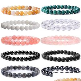 Beaded 8Mm Strand Unisex Natural Stone Round Beads Bracelet Fashion Classic Elastic Malachite Turquoise Crystal Bangle Bracelets Han Dhtce